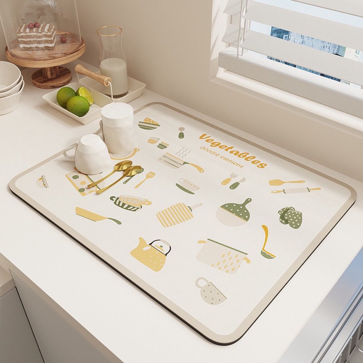 Goedkoopste Vaatdroogmat, absorberende afvoermat, antislip serviesafvoermat, diatomeeën modder aanrechtmat, superabsorberend, antislip, duurzaam, geschikt voor aanrechtbladen
