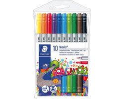 Viltstift Staedtler Noris® 320, lijndikte 1-3 mm, opdrukvaste dubbele punt, dop met luchtkanaal, geassorteerde kleuren, 10 st. 5 pakjes van 10 stuks