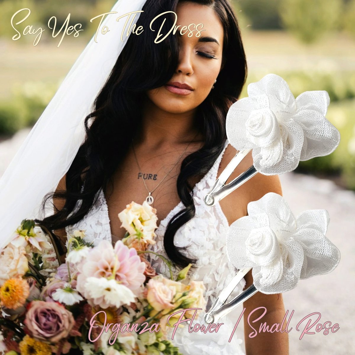 H.A.M.A. - SYTTD - Cliq Claq haarspeldjes met stoffen bloem met organza roosje - wit - 6 stuks - volwassenen jeugd kinderen - dames meisjes - casual feest bruiloft communie