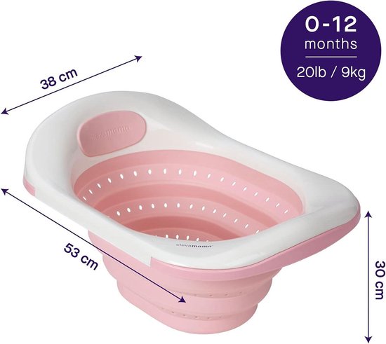 Babybad voor wastafel - ClevaBath - 53 x 38 x 30 cm - Roze - Geschikt voor 0-12 maanden van ClevaBath — afbeelding 3