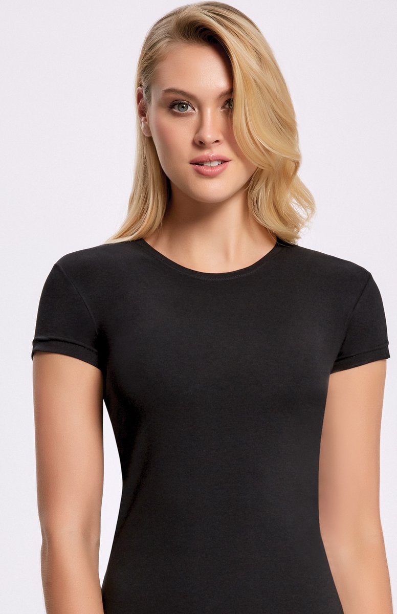 ilke® 2 Pack Dames T shirts Met Ronde Hals en Met Korte Mauwen - Onderhemd Dames - Zwart - XL
