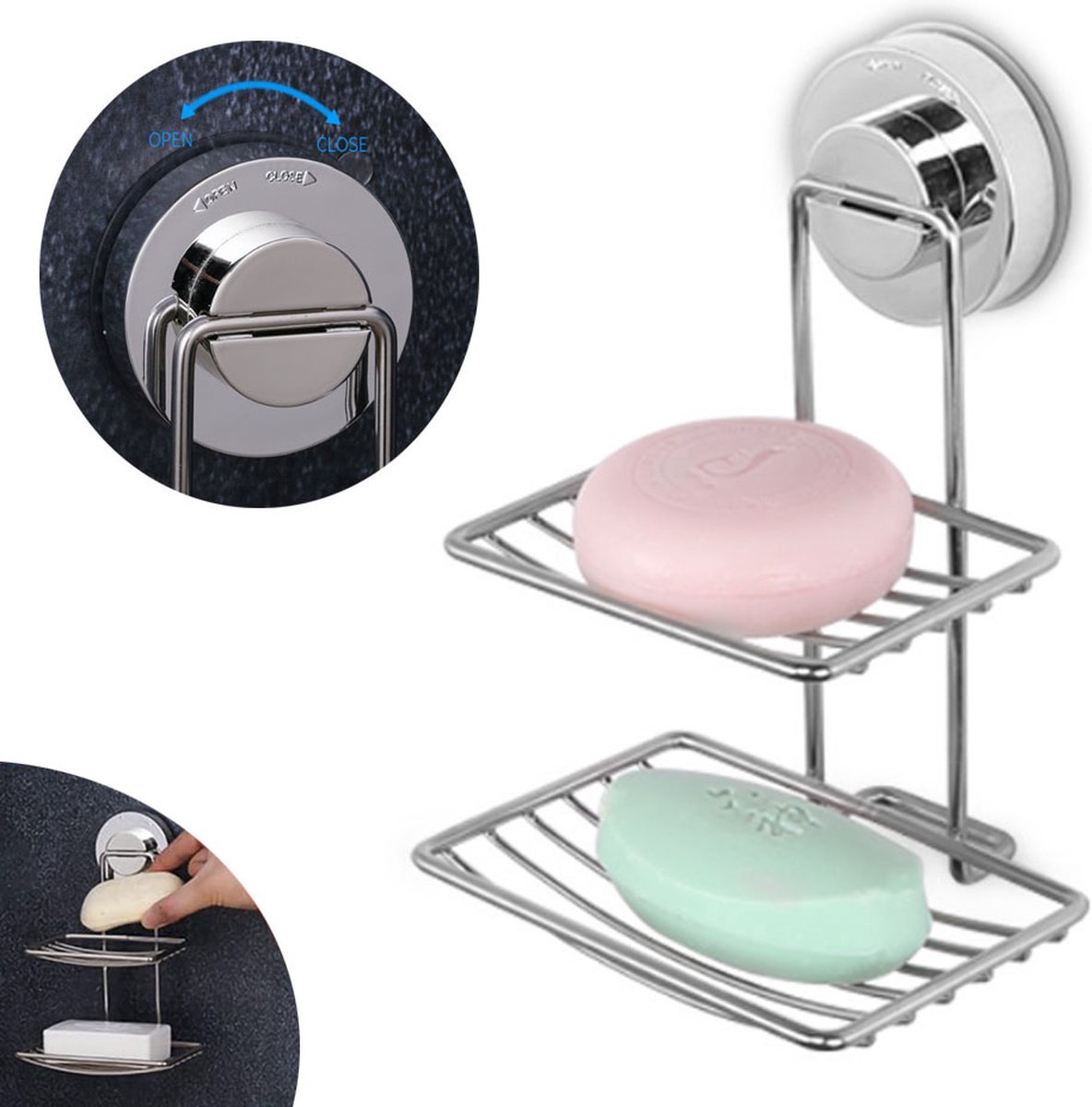 Zeephouder Dubbellaags Zeeprek Rvs Sterk Draagvermogen Krachtige Zuignap Zeepbakje Zeeprekje Hangend Douche Badkamer Rekje Zonder Boren Handi G& Praktisch Zilver Makkelijk Te Installeren