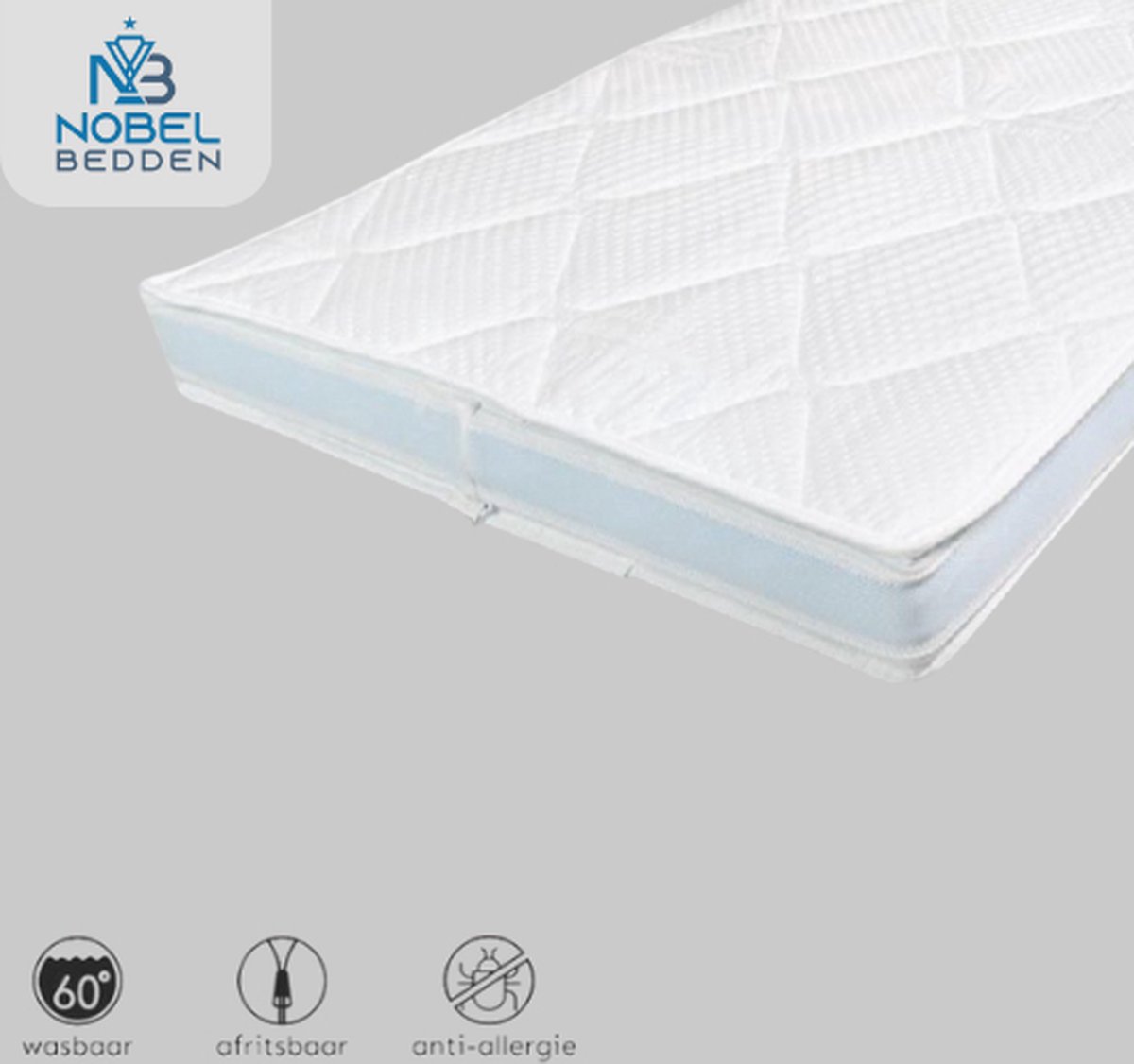 Nobel Bedden Topper 160X200X11 DELUXE 3D XXL Pure Koudschuim Topmatras - Bamboo Tijk Anti Bacterieel - Medium/stevig Wit