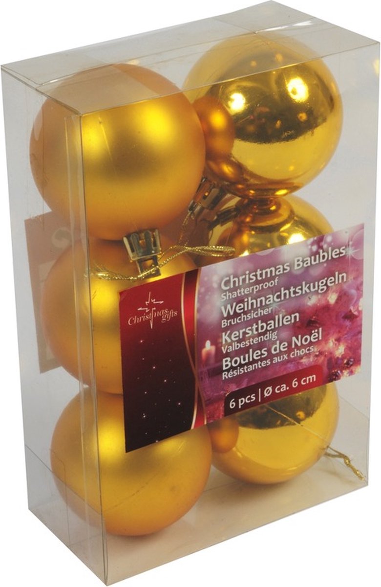 Christmas Gifts Kerstballen - 6x st - goud - D6 cm - kunststof - kerstversiering