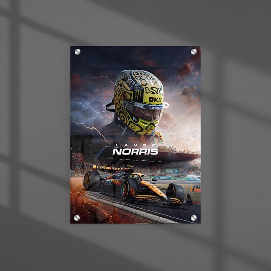 Lando Norris McLaren GP Winnaar Formule 1 Glasschilderij - Formaat 70x50 cm - Incl. Ophangsysteem