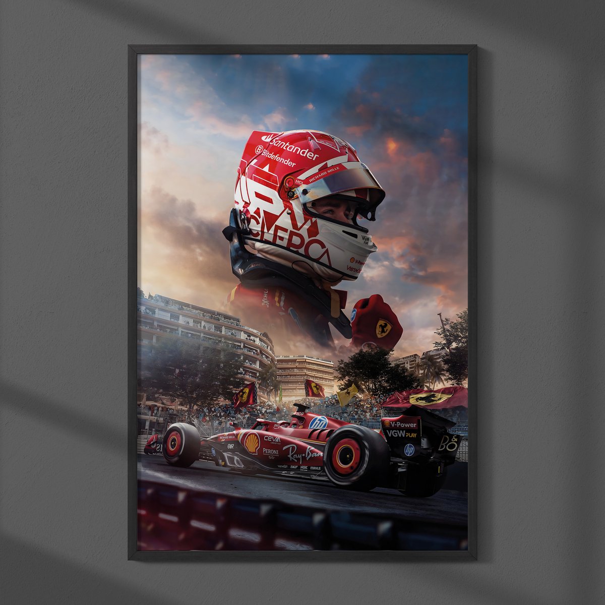 Charles Leclerc Ferrari Monaco GP Winnaar Formule 1 Poster - Formaat 70x50 cm