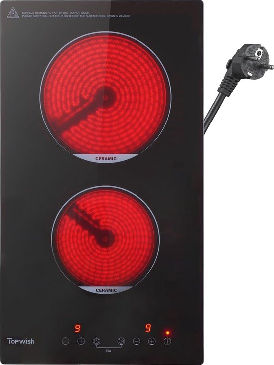 Kookplaat - Kookplaat elektrische - 2 zones - Keramisch - 3000W - Zwart Kookplaat - Kookplaat elektrische - 2 zones - Keramisch - 3000W - Zwart