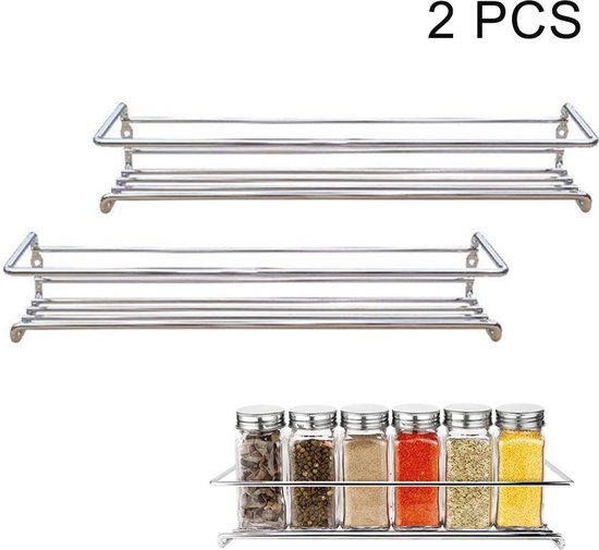 Metal Spice Rack Organiser - Set of 2, No Drilling Required - Wall ...
