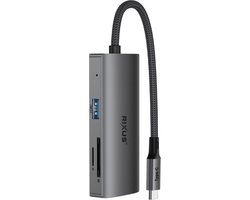 Rixus RXHU08 USB USB-C To Ethernet Adaptor With Docking Station Grey
