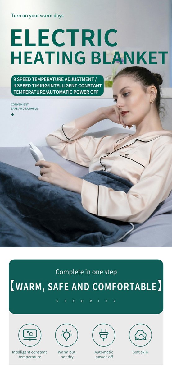 Elektrische Deken XL 180 x 130 cm - Grijs - afbeelding 2