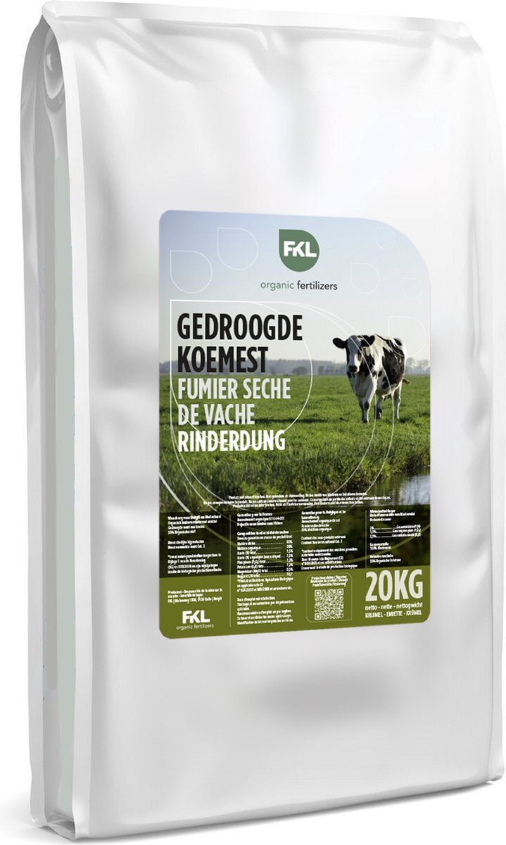 FKL Fertilizers - Gazonmest - Koemestkorrels - Bodemverbeteraar - Koemest - Mestkorrels - Compost - Tuinmest - Bemesting - Plantenvoeding - Potgrond - 20 kg