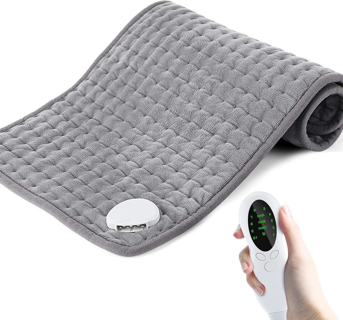 Elektrische deken - Verwarmingskussen voor pijnverlichting - 10 temperatuurinstellingen - 3 tijdinstellingen - LCD-display - 100% zacht - 30 x 60 cm - grijs