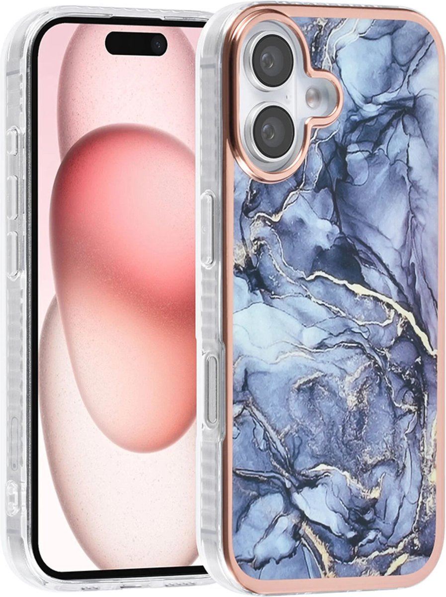 TUNIQ telefoonhoesje voor Apple iPhone 16 - Siliconen backcover - Marmer grijs