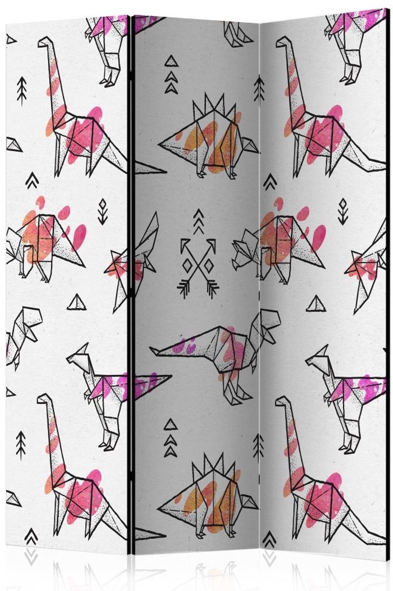 Vouwscherm - Origami Dinosaurussen 135x172cm, gemonteerd geleverd, dubbelzijdig geprint (kamerscherm)