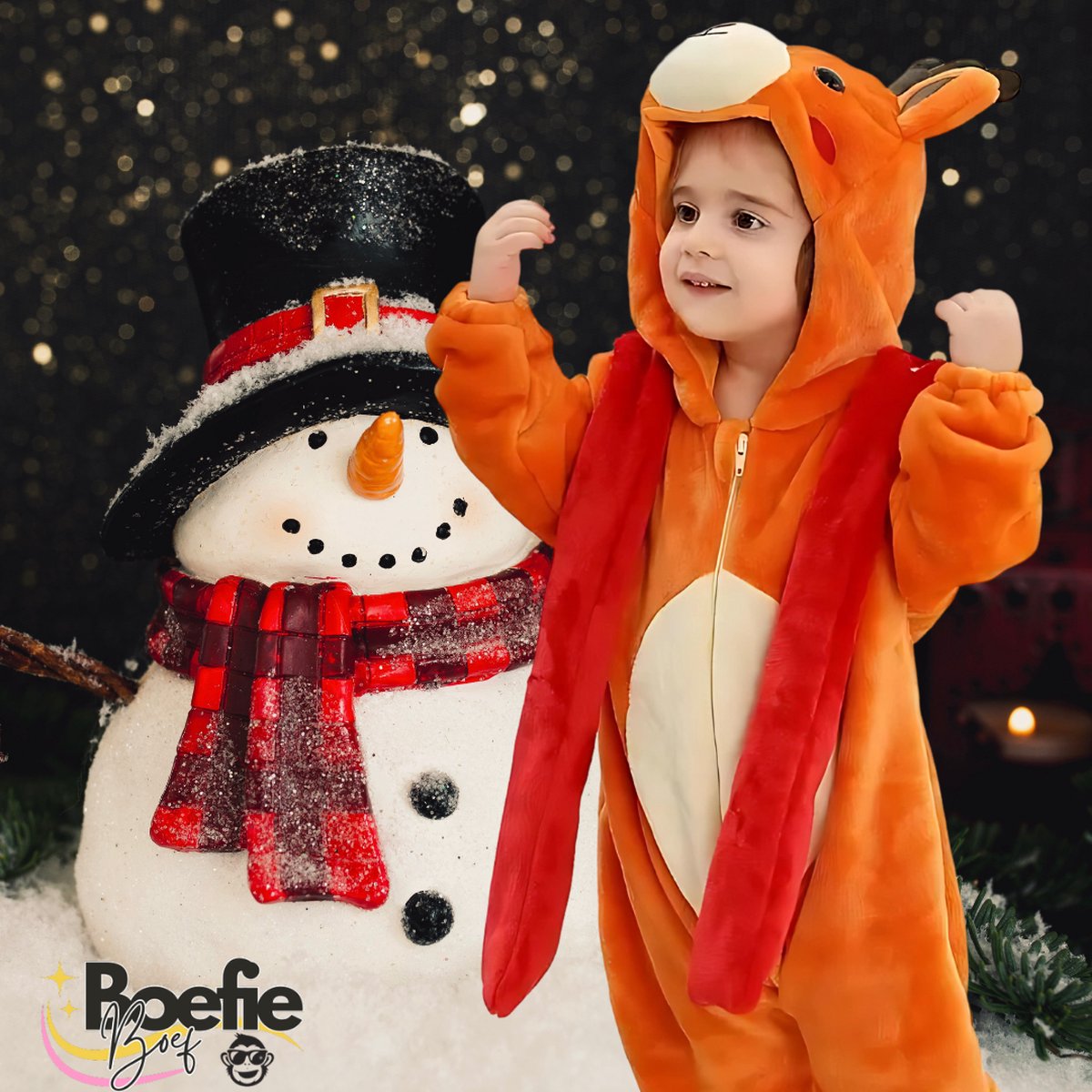 BoefieBoef Dieren Kleuter Onesie Peuter Pyjama Kinderen – Verkleedkleding met Luierrits – Carnaval Dierenpak - Kerst en Kraamcadeau - Zacht Flanel - Baby Kerst - Boxpak - Jongen - Meisje - Kruippak - Winterpak - Hert - rendier - bruin — afbeelding 9