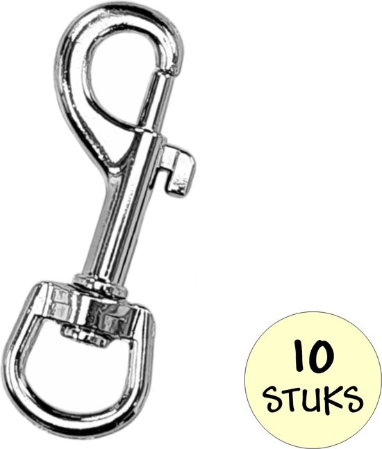 CHPN Musketonhaken 10 Stuks – 8,2 Cm, Zilver, Zamac, Voor Sleutelhangers, Touwen En Hondenlijnen