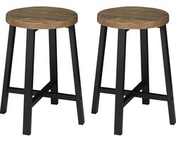 BukkitBow – Set van 2 Vintage Industriële Krukken – met Bewerkt Hout en Metalen Frame – Zithoogte: 46CM
