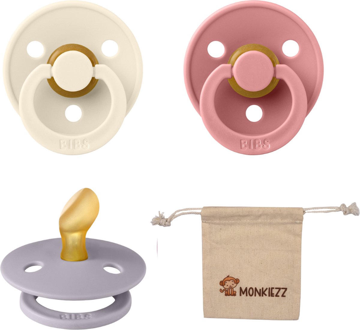 Goedkoopste Bibs Dental fopspenen Anatomical 0-6 maanden- Set 3 stuks- Ivory, Dusty Pink, Fossil Grey Monkiezz speenzakje - orthodontisch- Anatomisch- Maat 1