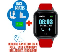 Wiesba WB73S - GPS Horloge Senior - Smartwatch voor Ouderen - Persoonlijke alarmen - alarm horloge ouderen - GPS Horloge Alzheimer - Valdetectie - Rood