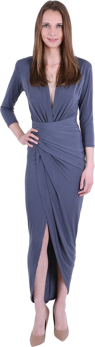 John Zack Graphite gedrapeerde maxi jurk