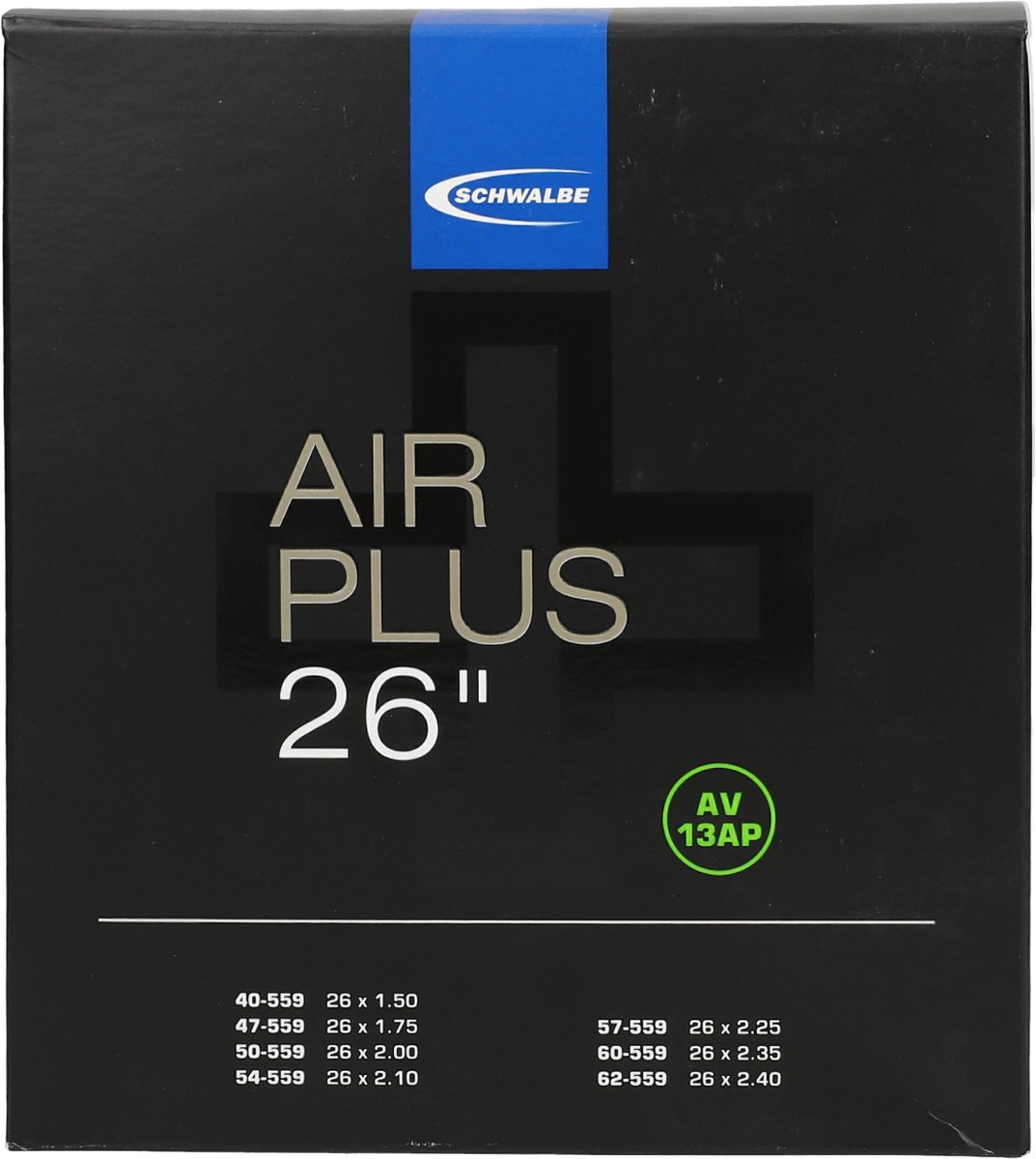 Schwalbe Air Plus binnenband 26 inch 40/62-559 met Frans ventiel 40 mm voor e-bike en cargobike