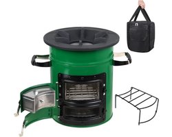 Multifunctionele Rocket Stove – Met Draagtas – Raketkachel – Voor Camping – Camping Kachel – Kookstel – Robuust – Roestvrij Staal – Groen