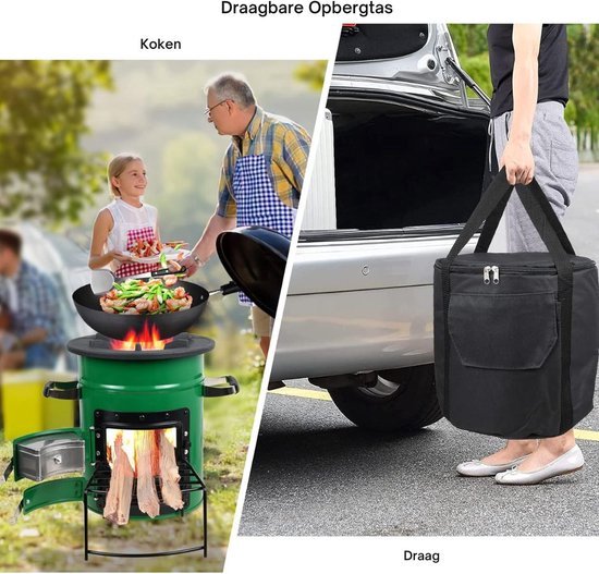 Multifunctionele Rocket Stove - Met Draagtas - Raketkachel - Voor Camping - Camping Kachel - Kookstel - Robuust - Roestvrij Staal - Groen van LifeGoods — afbeelding 5