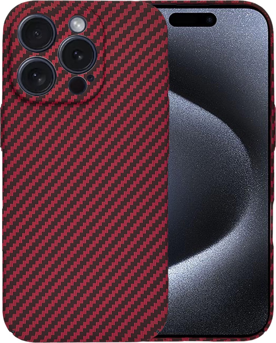 Techsuit Carbonite FiberShell Carbon Back Cover hoesje voor Apple iPhone 15 Pro - Rood