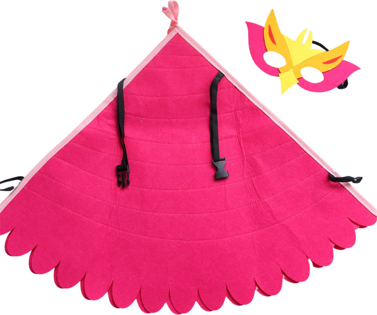 Joya Kids® Vogel Verkleedcape en Masker Fluo Roze en Geel | Cape met Masker van Vilt | Vilten Verkleedset | Verkleden Paradijsvogel | Meisje en Jongen Verkleedkleding | Cape Set | Carnaval en Halloween Outfit Kinderen — afbeelding 12