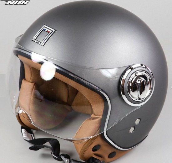 NOX Design Scooter helm - Fashionhelm voor de scooter - Scooterhelm met kort vizier - Geschikt als Scooter Brommer Motor Snorfiets helm - Gratis Helmtas - Kleur Titanium - Maat M = 57 tot 58 cm - ECE 22 06