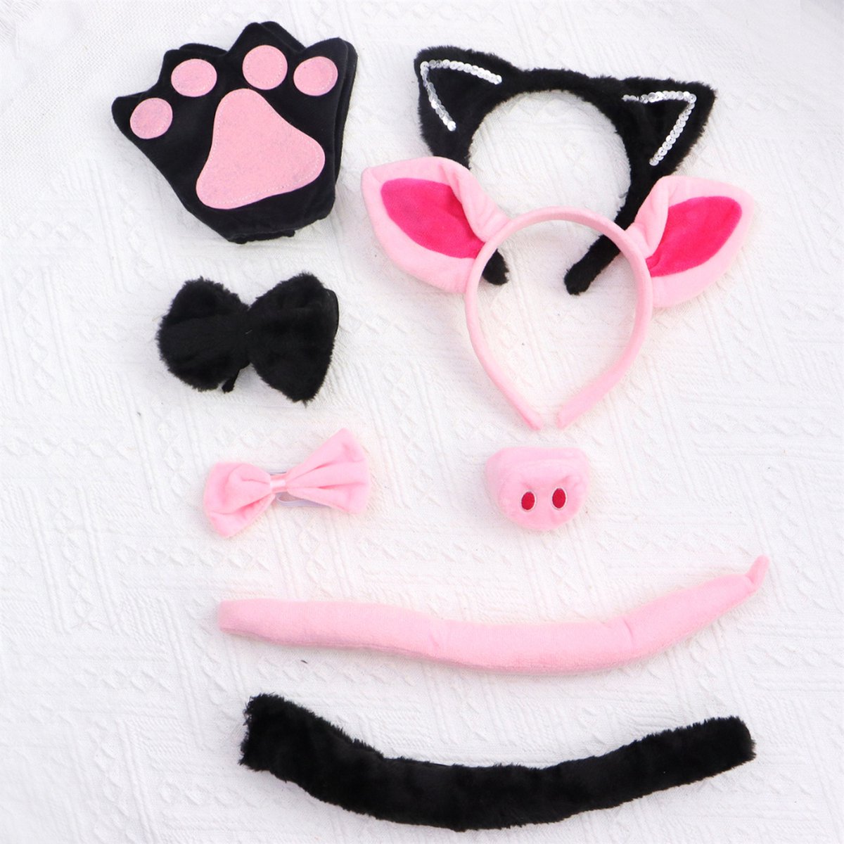 Joya Kids® Kat Zwart Verkleed Accessoires | Verkleedset Katten | Meisjes en Jongens en Volwassenen Verkleedpak Kitten | Carnaval en Halloween Outfit kinderen en volwassen | Haarband met Oren, Staart, Pootjes en Strik | Zwart — afbeelding 8