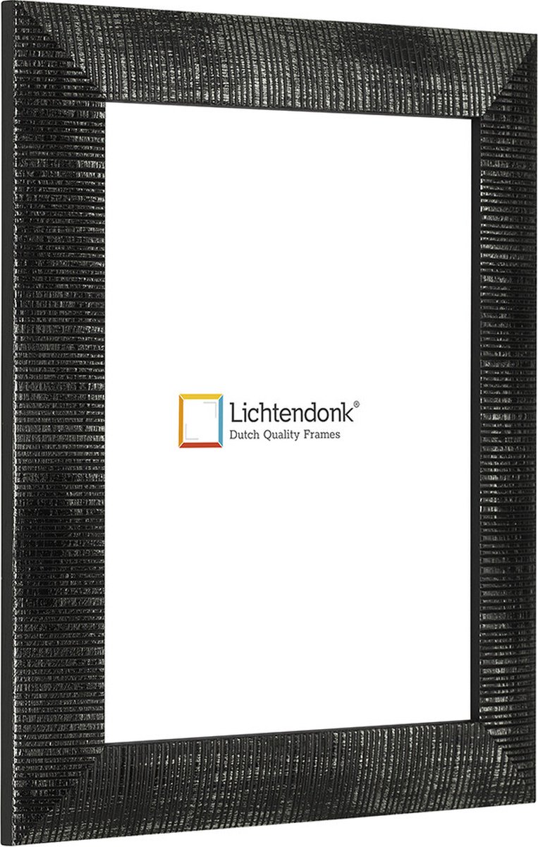 Lichtendonk Fotolijst - Geribbeld Profiel - Zwart met Zilver - Fotomaat 27x48 - Ontspiegeld glas - Art.nr. 1055000827481