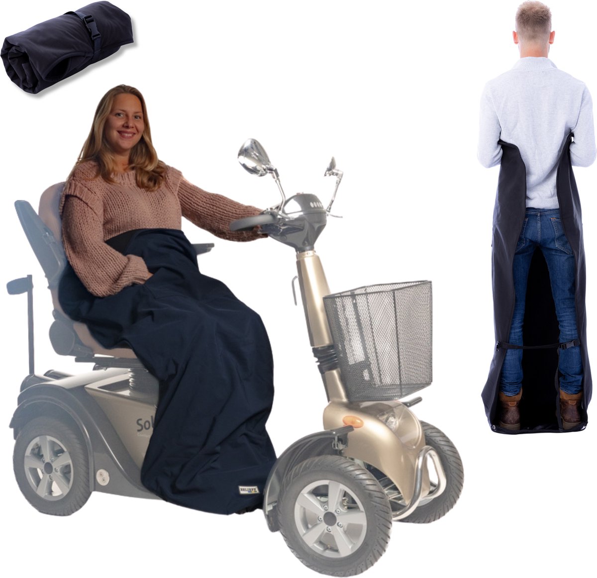 Goedkoopste Belieff Scootmobiel Deken - Beenkleed Scootmobiel - Voetenzak - Scootmobielaccessoires - Wind- en Waterdicht - Fleece - Flexibele Onderlaag - Blauw - Large