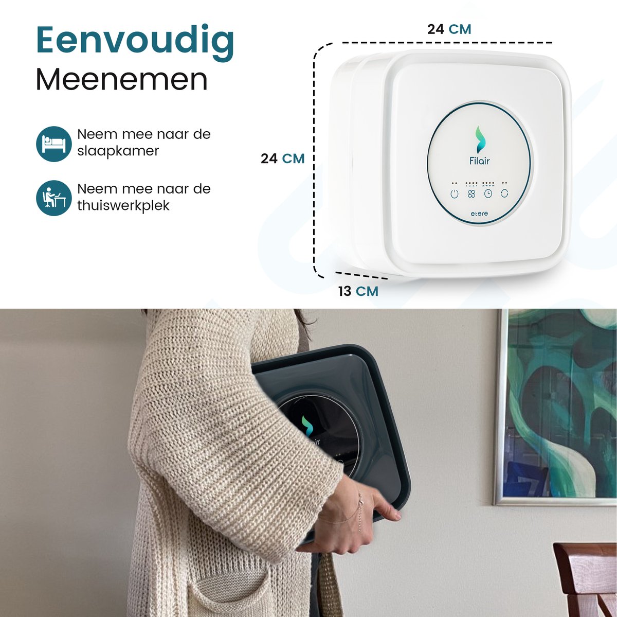 Filair® Luchtreiniger met HEPA H13 Luchtfilter - Air Purifier tegen Allergie, Hooikoorts, Stof, Rook & Huisstofmijt - Stil <30dB met Timer - Luchtzuiveraar Slaapkamer & Woonkamer - Lucht Reiniger + Clean Filter voor Luchtkwaliteit - Wit — afbeelding 3