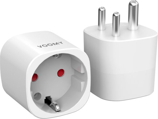 Voomy 2x Reisstekker Type D - Wereldstekker voor India / Nepal / Maleisië / Sri Lanka - Reisadapter - 2 stuks - Wit