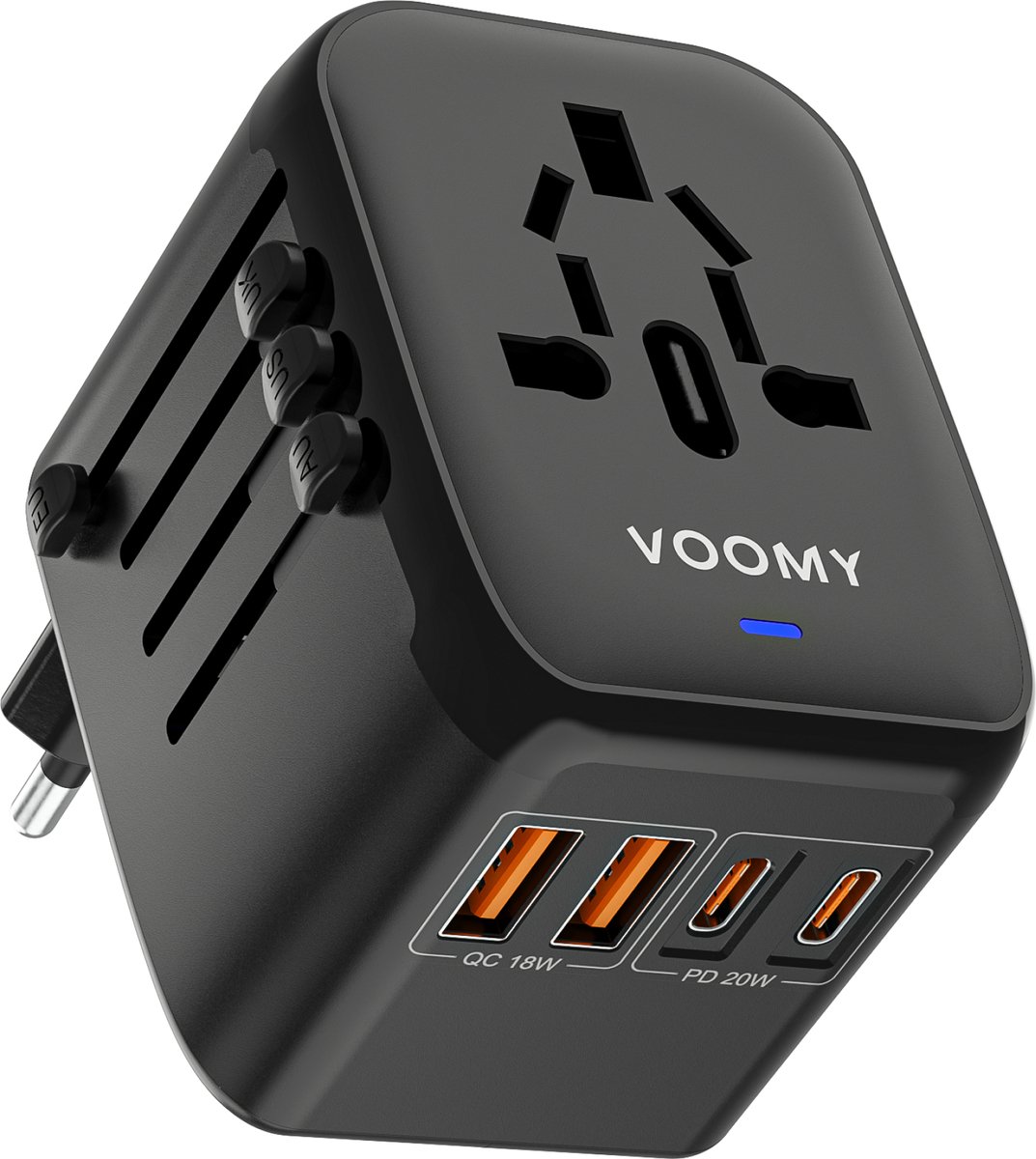 Bol.com Voomy Universele Wereldstekker - 170+ landen - 2 USB-C & 2 USB-A Poorten - 20W Snellader - Reisstekker Wereld: Amerika (... aanbieding