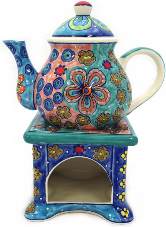 SAMSYOKI keramische stoofje voor theepot, porseleinen theewarmer met theelichthouder en kookmat, hol gesneden design, koffiewarmer voor het behoud van warmte, koffie, wit