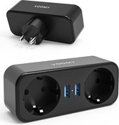Voomy Power Plug - Répartiteur de Prise de Courant 2 Voies - 2 Portes USB - Zwart