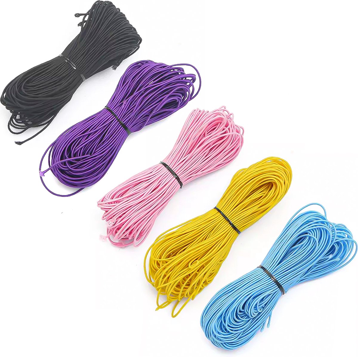 Caianwin Zwarte elastische band voor armbanden, 0,6 mm en 0,8 mm, set elastische sieradendraden, armbandkoord, sieradendraad voor armbanden, kralen, parelsieraden, knutselen, koorden en draden