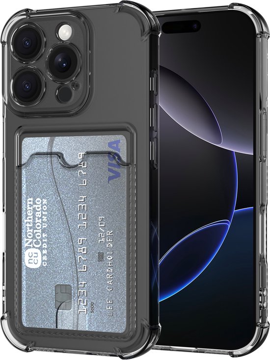 Cazy Hoesje met Pasjeshouder geschikt voor iPhone 16 Pro Hoesje met Pashouder - Flexibel Materiaal - Transparant