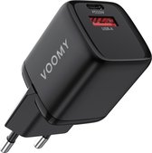Voomy Snellader 33W - USB-C & USB-A - Oplader, adapter geschikt voor iPhone 10, 11, 12, 13, 14, 15 & Samsung S20, S21, S22, S23, S24 - Zwart