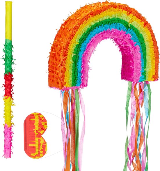 pinata à tirer anniversaire arc-en-ciel rainbow party jeu enfant