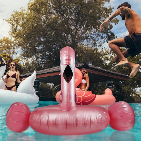relaxdays Opblaasbare flamingo - opblaas flamingo - luchtbed - zwembad speelgoed XXL Rose goud