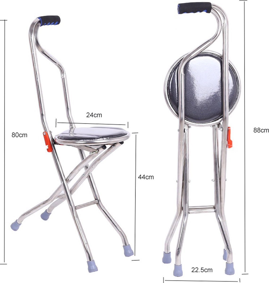 Wandelstok met Zitje – 4 poten = STABIELER – Hulpmiddel – Wandelstok ook bruikbaar als kruk – Lichtgewicht aluminium wandelstok met Zitting – zowel voor Links- als Rechtshandigen – Cadeautip