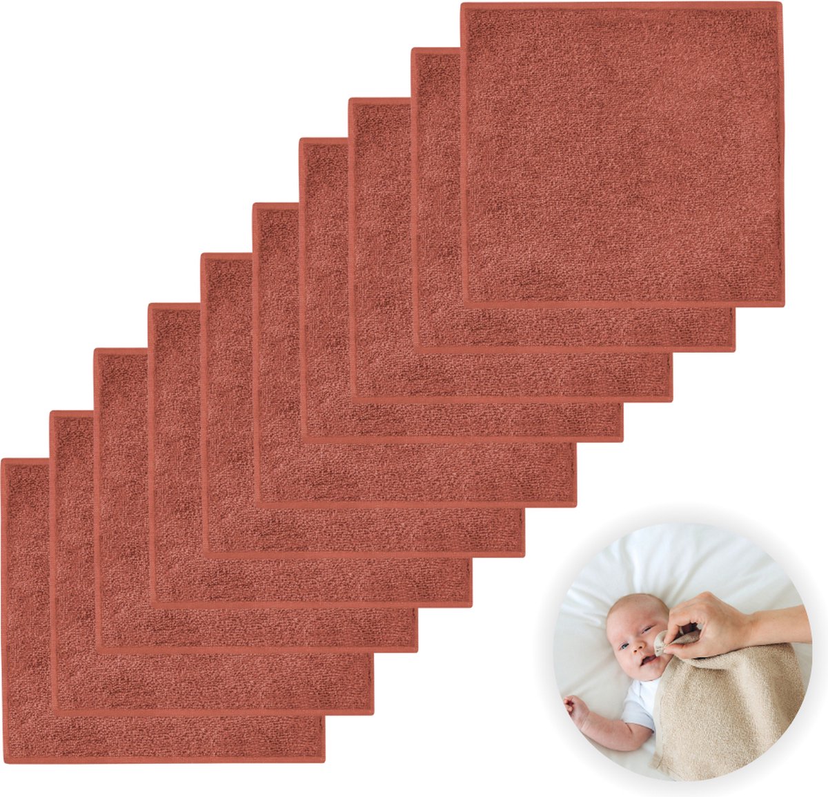 Goedkoopste Funnies Spuugdoekjes 10-Pack Copper - Set van 10 Zachte Spuugdoeken, Monddoekjes, Kwijldoekjes - 30x30 cm - 100 Katoenen Badstof - Absorberend, Sneldrogend en Zacht - Wasmachinebestendig - Perfect voor Gevoelige Babyhuid bij Voeden en Kwijlen