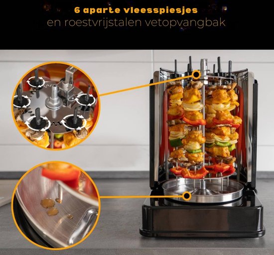 DVG 3006 CB - Verticaal Multigrill - 1400 Watt Met Roterend Spit En Indicatielampje - Inclusief Accessoires - Zwart van Merkloos — afbeelding 4