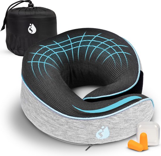 Nekkussen - Reiskussen - Voor Vliegtuig - Auto - Traagschuim - Memory Foam - Met Oordoppen - Grijs