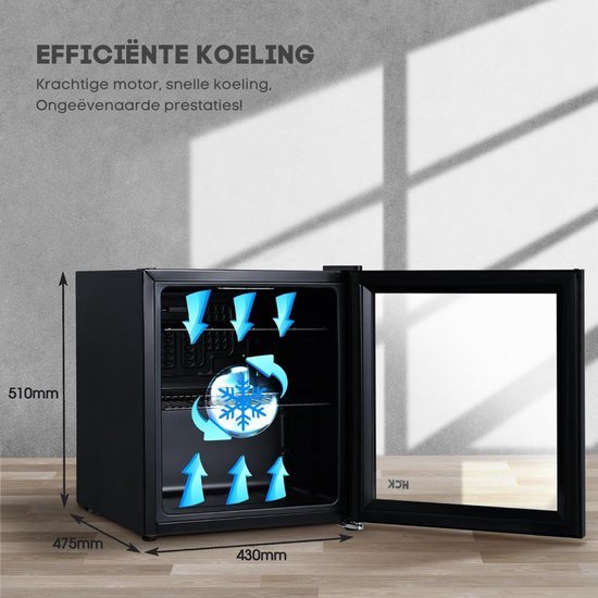 Luxe Minibar Koeling - Mini Koelkast - Wijnkoelkast 48L - Skincare Fridge - Glazen Deur - Kleine Drankenkoelkast - 5 Instelbare Niveau’s - Zwart van Thuys — afbeelding 2
