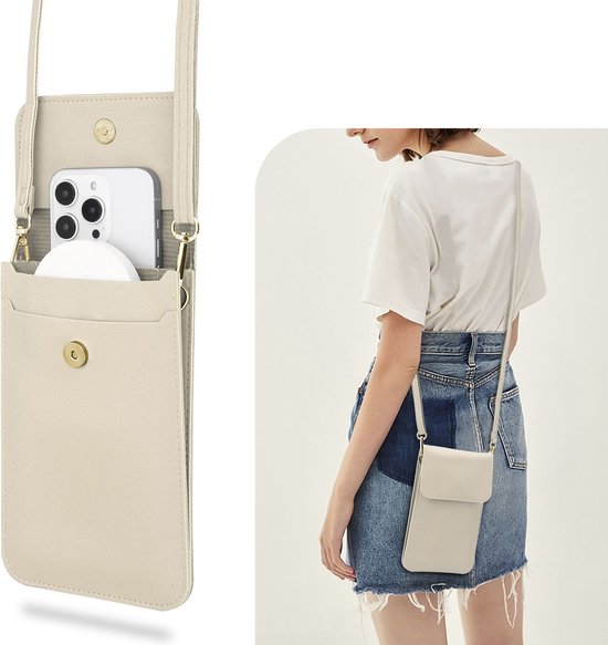 Étui pour téléphone portable compatible avec Apple iPhone 12 en BLANC. Étui Housse Sac à main pour femme.