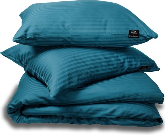 Housse de Couette Linge Hôtel - Satin de Katoen Blauw 200x200/220 + 2 taies 60x70 cm - Broderie Parme Premium - Satin de Katoen - Housse de Couette Hotel
